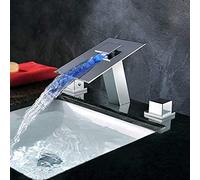 MEVZHH Faucets,3 Holes-Led Bathroom Basin Tap with Temperature Sensor Hydroelectric Power Waterfall Bathroom Sink Faucet Chrome Basin Mixer Tap Brass Fittipresent