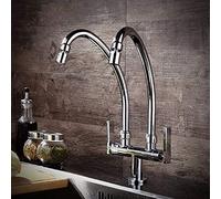 MEVZHH Faucets,Kitchen Sink Taps Lever Basin Taps Kitchen Tap Bathroom Sink Mixer Tap Chrome-Plated Body Double Tube Double Head Faucet/360° Rotatimouth/J-Sd Present