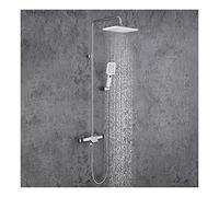 MEVZHH Faucets,Shower System, Shower Faucet Set Wall Mounted Shower Combo Set High Pressure Rain Mixer Combo Set with Bathtub Spout, 12 Inches Rectangle Rain Shower Head/Chrome