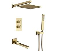 MEVZHH Faucets,Shower Systemic Brass Brushedd Shower Taps Set with 10-12" Brass Rainfall Shower Head and Handheld Shower and Tub Taps, Wall Mounted Shower Set/12 inch