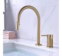 MEVZHH Faucets,Water-Tap On-Stage Faucet Kitchen Bathroom Shower Faucet Dual Holes Singe Handle Faucet Kitchen Sink Faucet Matt Burnishd Brass Double Hole Pull Out Deck