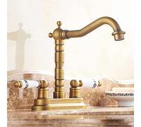 MEVZHH Faucets,Water-Taps,360° Rotation Faucet Continental Antdouble Hole Basin Hot and Cold Faucet All Bronze Double Handle Wash Hands Washbasin Basin Water Tap