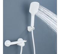 MEVZHH Faucets,Waterfall Wall Mounted Bath Shower Mixer Tap 4 Mode Single Lever Bathroom Shower Taps with Dual Outlet,Grey/White