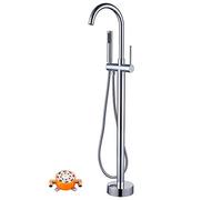 MEVZHH Faucetsstandibathtub Faucet 360° Rotatable High Arc Floor Mounted Tub Tap Brass Single Handlestandibath Tap with Handheld Showerstanditub Faucet/Chrome/Ty C