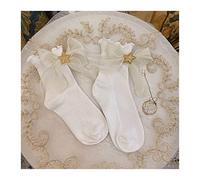 MEVZHH Lolita Socks Girls Silk Lace Bowknot Star Wave Selvedge Sweet Cute Pure Cotton Soft Sister Women Heap Heap Socks Short Socks/White/Size