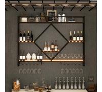 MEVZHH Modern Wall-Mounted Wine Rack with Led Lights Metal Hangiglass Alcohol Bottle Display Shelf Iron Wine Storage Shelves Stylish Home Bar Decor./Noir/100 * 15 * 80Cm