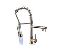 MEVZHH Shower Heads,High Arch Commercial Kitchen Sink Faucet with Sprayer,Contemporary Single Handle Led Kitchen Faucet,Easy to Install/Brushed Nickel Present