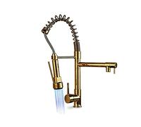MEVZHH Shower Heads,High Arch Commercial Kitchen Sink Faucet with Sprayer,Contemporary Single Handle Led Kitchen Faucet,Easy to Install/Gold Present