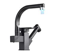 MEVZHH Shower Heads,Led Kitchen Sink Faucet Contemporary Single Handle Brass Commercial Kitchen Faucet with Bidet Faucet Sprayer,Easy to Install/E Black Present