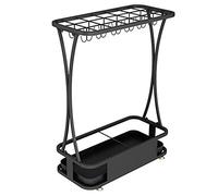 MEVZHH Umbrella Stands,Extra Large Metal Umbrella Stand with 21 Holes and 24 Hooks, Rectangle Umbrella Walkistick with Removable Drip Tray, 63 X 24 X 60 cm/Black