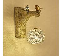 MEVZHH Wallp,Sunny Farmhouse Wall Light Retro Bird Wallp, Resin Finsih Wall Sconce with Rattan Woven Cage Shade, Zen Lightifixtures for Liviroom Bedroom Balcony Stair/a