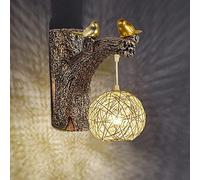 MEVZHH Wallp,Sunny Farmhouse Wall Light Retro Bird Wallp, Resin Finsih Wall Sconce with Rattan Woven Cage Shade, Zen Lightifixtures for Liviroom Bedroom Balcony Stair/B