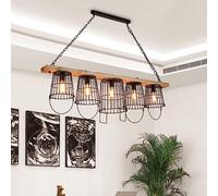 MEVZHH Wallps,Retro Industrial Light Wood Hangilight Kitchen Island E27*5 Light Height Adjustable Rustic Iron Farmhouse Ceilifor Kitchen Island Diniroom