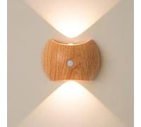 MEVZHH Wallps,Wood Color Rechargeable Wall Light with Motion Sensor, Indoor Led Wallp Wireless 3 Color Temperatures up Down Light USB Rechargeable Wall Sconce Lights/B