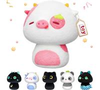 Mewaii 14'' Soft Strawberry Cow Pillows Mushroom Stuffed Animal Plush Plushie Squishy Toy - White