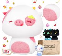 Mewaii 14'' Soft Strawberry Cow Pillows Mushroom Stuffed Animal Plush Plushie Squishy Toy - White