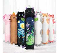 Mewaii 20in Long Devil Mint Cat Plush Pillows Stuffed Animals Squishy Pillows - Plushie Cute Kitty Sleeping Hugging Plush Pillow Soft Toys for Kids(Black)