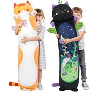Mewaii 28in Long Cat Plush Pillows Stuffed Animals Squishy Pillows - Plushie Cute Kitty Sleeping Hugging Plush Pillow Soft Toys for Kids(Orange)
