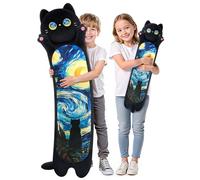 Mewaii 44” Long Cat Plush Body Pillow, Cute Black Cat Stuffed Animals Kawaii Plushies, Star Big Eyes Kitten Squishy Plush Toys Gift for Girls