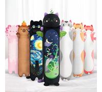 Mewaii 44in Long Devil Mint Cat Plush Pillows Stuffed Animals Squishy Pillows - Plushie Cute Kitty Sleeping Hugging Plush Pillow Soft Toys for Kids(Black)