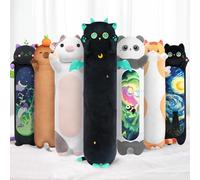 Mewaii 51in Long Cat Plush Pillows Stuffed Animals Squishy Pillows - Plushie Cute Big Green Eyes Sleeping Hugging Plush Pillow Soft Toys for Kids(Black)