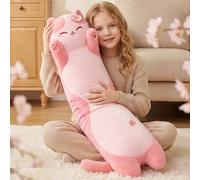 Mewaii Artist-Designed Ultra Soft Long Cat Plush Body Pillow, Extra Stuffing for Comfort, Premium Quality Stuffed Animal Gift for Girlfriend or Cat Lovers (Cherry Blossom Pink Cat Body Pillow 20 Inch)
