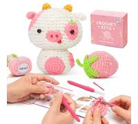 Mewaii Crochet Kit for Beginners Level 3 with 40% Extra Pre-Started Easy Yarn, Step-by-Step Video Tutorials for Adults and Kids (Strawberry Cow)