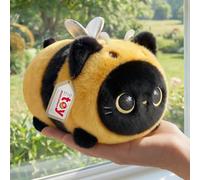Mewaii Cute Black Cat Bee Plush Pillow, Kawaii Plushies Bee Stuffed Toy, Kitten Plushies with Honeybee Outfit Costume, Soft Squishy Bee Gift for Girls & Kids (8 Inch)
