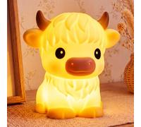 Mewaii Kids Night Light Highland Cow Night Light, BPA-Free | 30-Min Timer, 3 Levels Dimmable, Rechargable Lamp, Soft Silicone, Nursery Decor, Toddler Nightlight, Gift for Girls & Boys