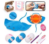 Mewaii Microwavable Heatable Manta Ray Crochet Kit for Beginners Level 2 with 40% Extra Eco-Friendly Pre-Started Easy Yarn, Step-by-Step Video Tutorials for Adults and Kids
