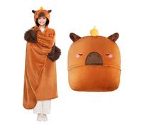 Mewaii Oversized Wearable Blanket Hoodie- Kawaii Capybara Hooded Cloak,Soft Plush Flannel Blanket Hoodie,Unisex Cozy Blanket for Kids Women Men,Great Gift for Christmas&Birthdays (51.2"x62.2")