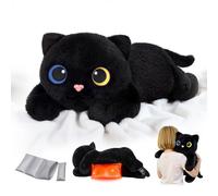 Mewaii Weighted Black Cat Plush with Microwave Heat Pad - 2.3KG Weighted Stuffed Animal Pillow with Heatable & Coolable Bag for Relaxation, Cat Soft Toy Gifts for Adults(23inch)