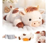 Mewaii Weighted Stuffed Animals with Microwavable Heating Pad - 5 lbs(2.3kg) Adjustable, Heatable & Coolable Cow Plush for Realistic Hug, Removable Inner Pad, Plush Gift for Kids, Adults (58cm)