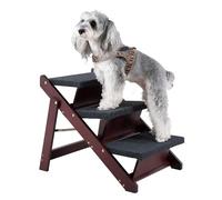 MEWANG Wooden Pet Stairs/Pet Steps - 2-in-1 Foldable Stairs & Ramp for Beds and Cars - Portable Dog/Cat Ladder Up to 110 Pounds(Brown)