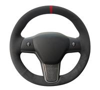MEWANT Custom Fit Hand Stitch Steering Wheel Cover for Tesla Model 3 / Y (2017-2023), Premium Black Athsuede Heat-Conductive OEM Plus Grip