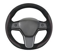 MEWANT Custom Fit Hand Stitch Steering Wheel Cover for Tesla Model 3 / Y (2017-2023), Premium Black Microfiber Leather Heat-Conductive OEM Plus Grip