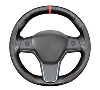 MEWANT Custom Fit Hand Stitch Steering Wheel Cover for Tesla Model 3 / Y (2017-2023), Premium Black Microfiber Leather Heat-Conductive OEM Plus Grip