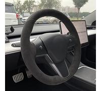 MEWANT DIY Car Steering Wheel Cover for Tesla Model 3 Hand Stitched Car Steering Wheel Wrap(Dark Gray with Black thread)