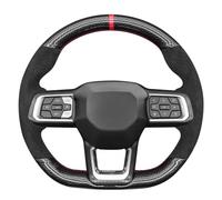MEWANT Hand Stitch Black Shiny PU Carbon Fiber Woven Embossed Athsuede Steering Wheel Cover for Ford Mustang 2024