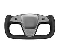 MEWANT Hand Stitch Black Smooth Woven Embossed Suede Steering Wheel Cover Wrap for Tesla Yoke Model S 2021-2023 Model X