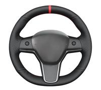 MEWANT Hand Stitch Black Woven Embossed Artificial Leather Steering Wheel Cover for Tesla Model Y 2023 Model 3 2017-2023