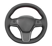 MEWANT Hand Stitch Steering Wheel Cover for Tesla Model Y 2020-2023 Model 3 2017-2023 Made of Black Genuine Leather
