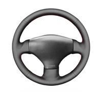 MEWANT Hand Stitched Black Faux Leather Steering Wheel Cover For Peugeot 206 2001-2009/206 SW 2002-2007 Red Thread