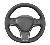 MEWANT Stitch On Custom Fit Steering Wheel Cover for Tesla Model 3 | Tesla Model 3 / Y (2017-2023) / Premium Heat-Conductive OEM Plus Grip Black Microfiber Leather Breathable For Heated Wheels