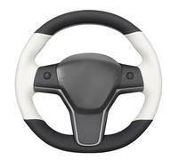 MEWANT Stitching Black White Faux Leather Steering Wheel Cover for Tesla Model Y Model 3 Steering Wheel Wrap Accessory