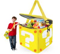 Mewcho 9"" Mario Lunch Box Birthday Party Favor Decorations Coins Question Block Storage Bag Game Merch Gifts for Kids Fans Gamer, 00124