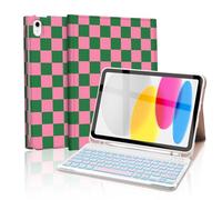 Mewealth for iPad 11th 10th Generation Case with Keyboard, Backlights LED Wireless Keyboard Cover with Pencil Holder for 11th A16 11-inch 2025，10th Gen 10.9 Inch 2022, Checkered Plaid Green-Pink