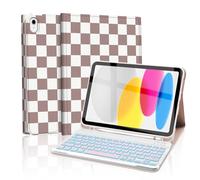 Mewealth for iPad 11th 10th Generation Case with Keyboard, Backlights LED Wireless Keyboard Cover with Pencil Holder for 11th A16 11-inch 2025，10th 10.9 Inch 2022, Checkered Plaid BrownPurple-White