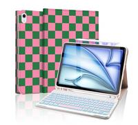 Mewealth for iPad Air 11-inch (M3/M2-2025/2024) Case with Keyboard, Backlights LED Wireless Keyboard Cover with Pencil Holder for Air 10.9 Inch (5th/4th-2022/2020), Checkered Plaid Green-Pink