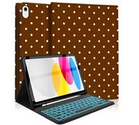 Mewealth Keyboard Case for iPad 11th 10th Generation with Pencil Holder, Backlights LED Wireless Keyboard Cover for 11th A16 11-inch 2025, 10th Gen 10.9 Inch 2022, Polka Dot Brown-White